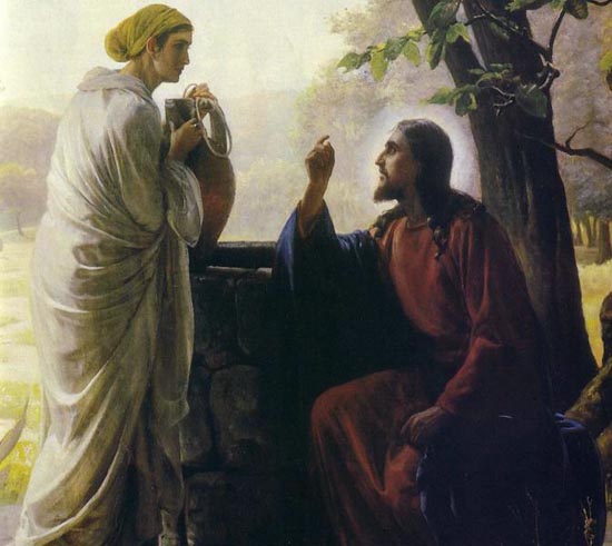 Ο Χριστός συνομιλεί με την Σαμαρείτιδα. Από πίνακα του δανού ζωγράφου Carl Bloch (1834-1890).