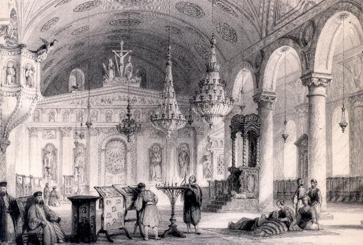 Το εσωτερικό του Ι.Ν. Ζωοδόχου Πηγής στην Κωνσταντινούπολη, πριν την καταστροφή του.