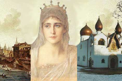 Ακόμα και στις μέρες μας η αγία αποτελεί σύμβολο, που συνδέει την παλαιά Μόσχα (αριστερά) και τη σημερινή (δεξιά η άποψη της Μονής Αγίας Μάρθας και Μαρίας). 