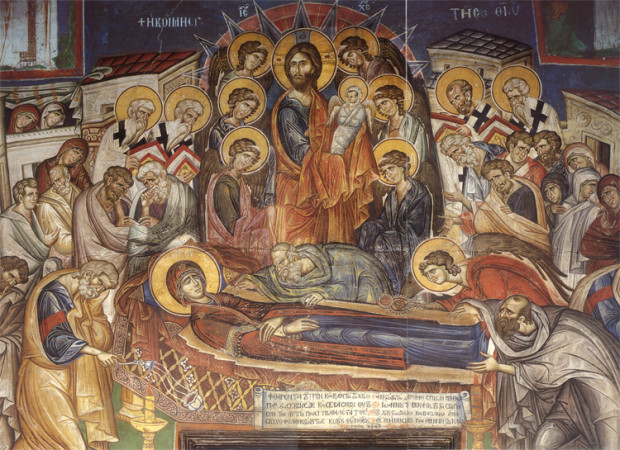 Κοίμηση της Θεοτόκου - Τοιχογραφία καθολικού Ι.Μ. Βατοπαιδίου (1312 μ.Χ.) 