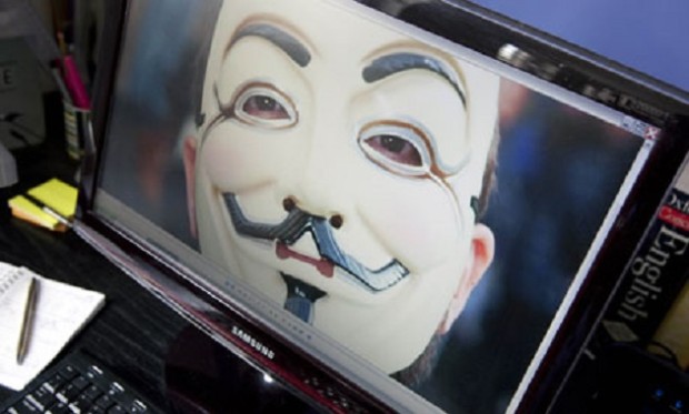 Anonymous mask on laptop