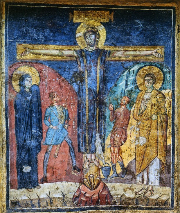  Τοιχογραφία της Σταυρώσεως (μέσα 8ου αιώνα). Εκκλησία Santa Maria Antiqua, Ρώμη.