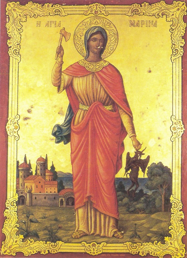 Η παλαιά εφέστια εικόνα της Αγίας Μαρίνας από τον ναόν του Θησείου χωρίς το σφυρήλατο, χρυσό κάλυμμα της