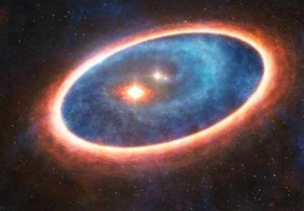 Καλλιτεχνική απεικόνιση του δυαδικού συστήματος GG Tau-A στο οποίο είναι πιθανό να δημιουργηθεί και ένα πλανητικό σύστημα. Credit: (ESO/L.Calcada, ALMA-ESO/NAOJ/NRAO)