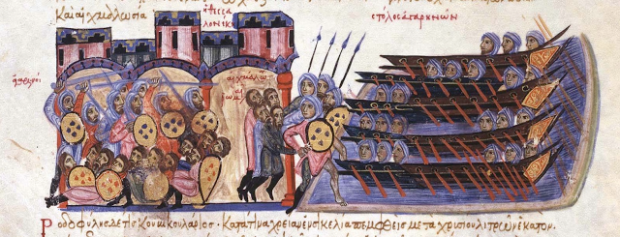 Απεικόνιση της λεηλασίας της Θεσσαλονίκης από τον αραβικό στόλο το 904 από το χρονικό του Ιωάννη Σκυλίτζη