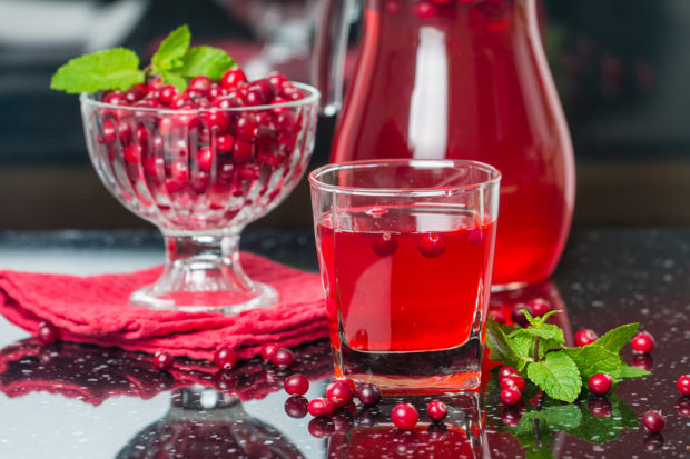 Fresh cranberry juice with mint on black background