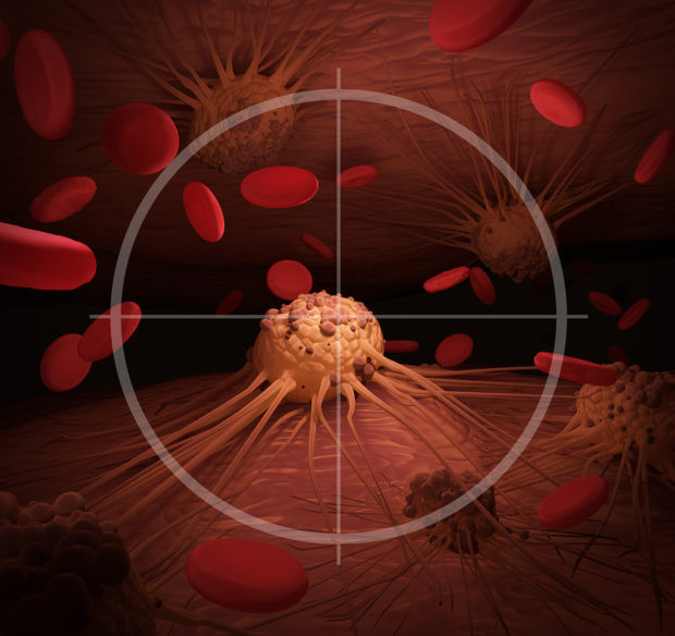 An illustration depicting Cancer Cells in the crosshairs related to cancer treatment.
