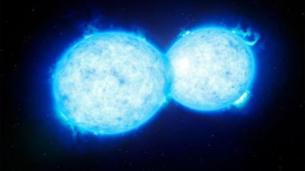 α δύο άστρα βρίσκονται ήδη τόσο κοντά ώστε οι ατμόσφαιρές τους πρέπει να έχουν συγχωνευτεί (Καλλιτεχνική απεικόνιση: ESO/L. Calçada)